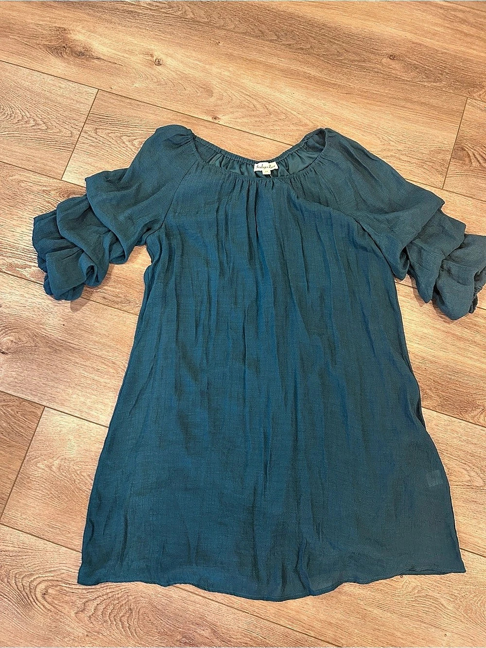 Indigo Rose Ruffle Sleeve Dress in teal Blue XL Like New